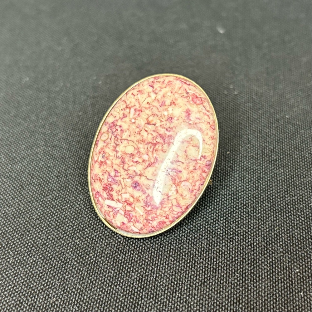 Antique Scarf Ring Clip, Costume Gold, Pink Ceramic China